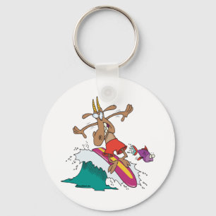 silly billy goat surfing surfer cartoon keychain