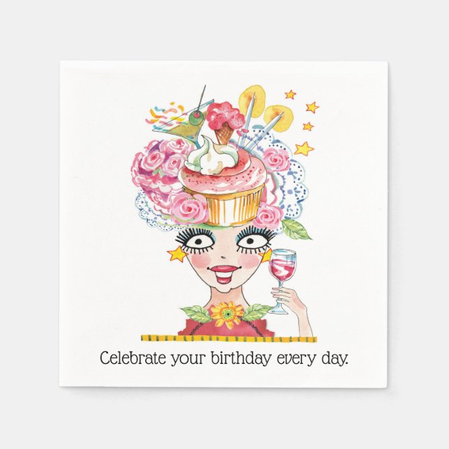 Silly Birthday Babe Cupcake Cocktail Napkins (Front)
