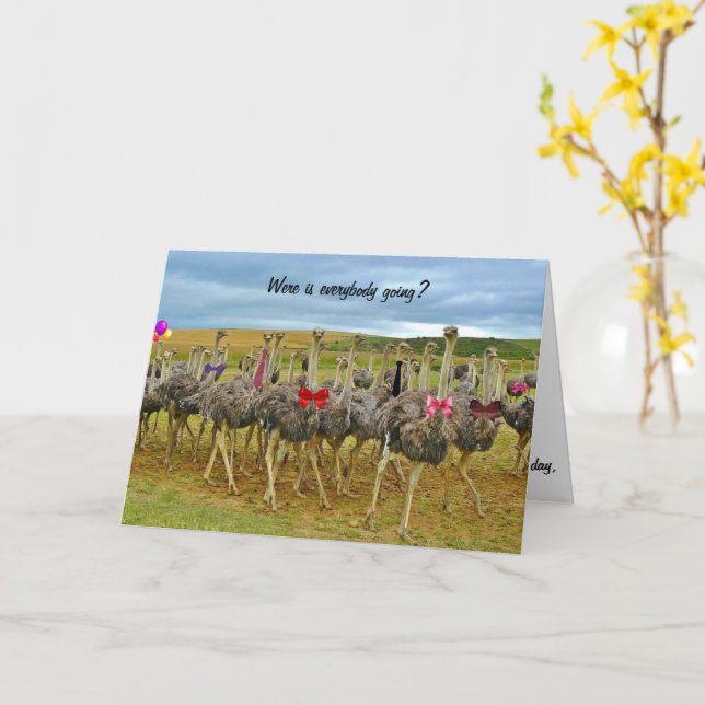Silly Birthday Card Where Is Everybody Going (Yellow Flower)