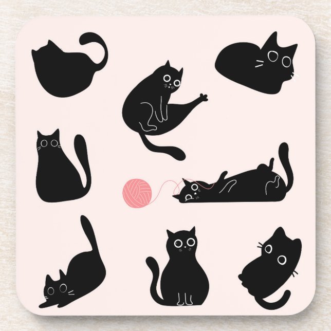  Silly Black Cats Beverage Coaster (Front)
