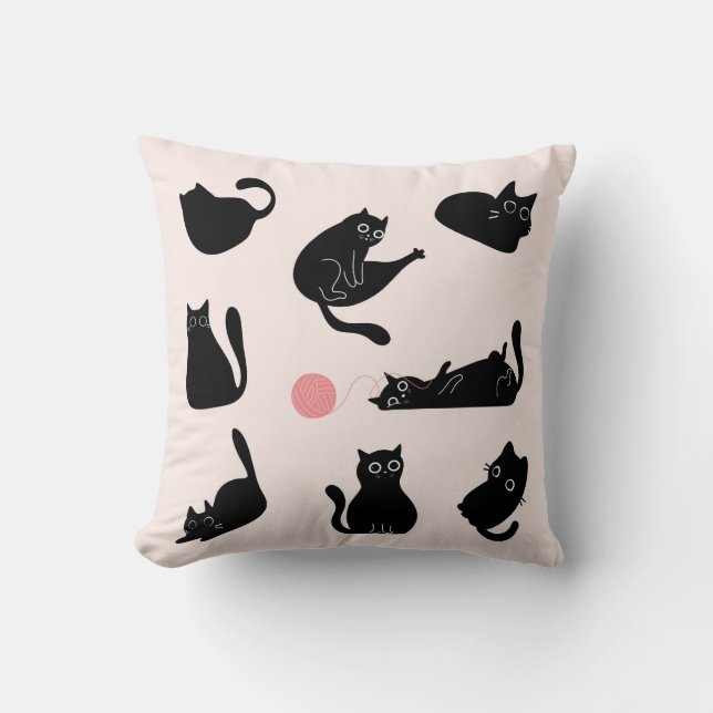 Silly Black Cats Throw Pillow (Front)