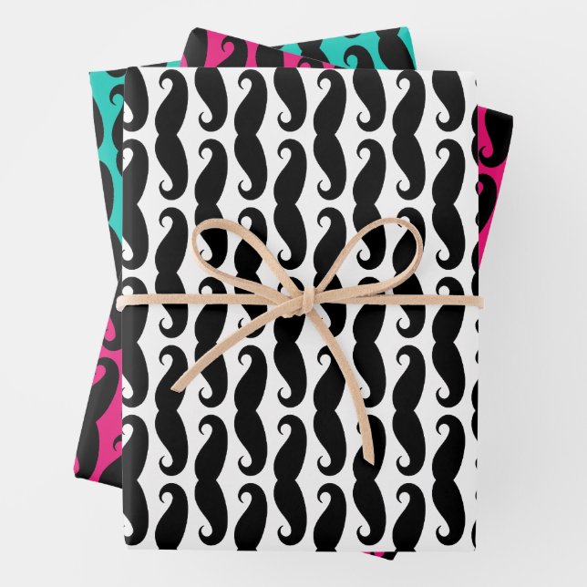 Silly black mustache pattern Wrapping Paper Sheets (In situ)