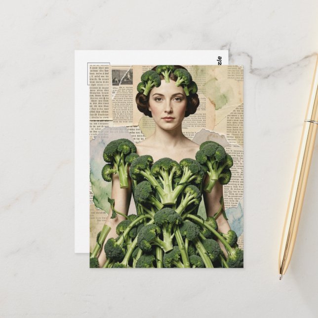 Silly Brocolli Dress Woman  Postcard (Front/Back In Situ)