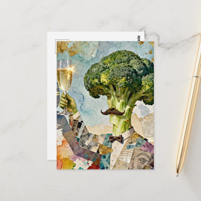 Silly Brocolli Making a Toast Postcard (Front/Back In Situ)