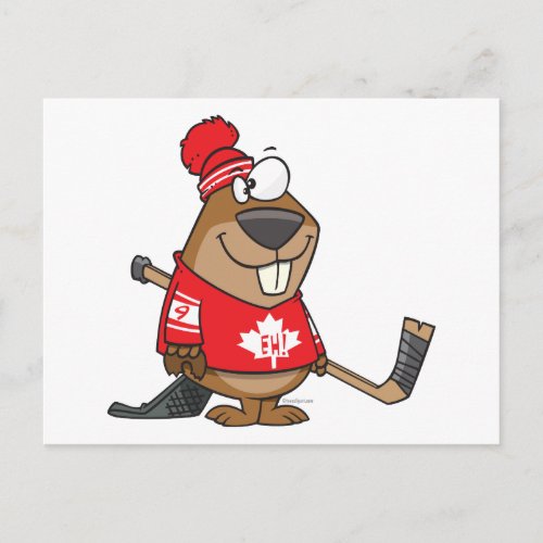 silly canadian hockey beaver cartoon postcard