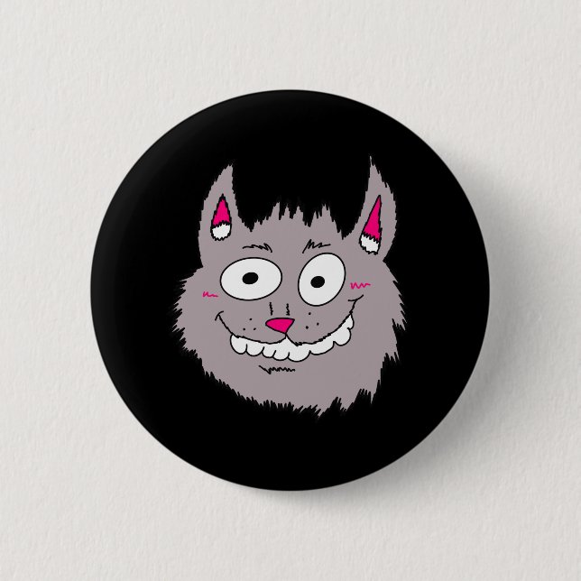 Silly Cartoon Cat Face Button (Front)