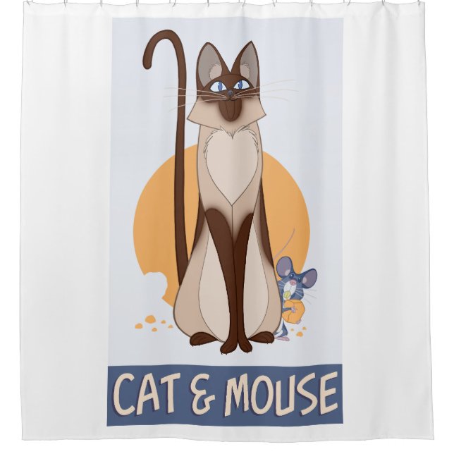 Silly Cartoon Cat & Mouse With Some Cheese Shower Curtain (Front)