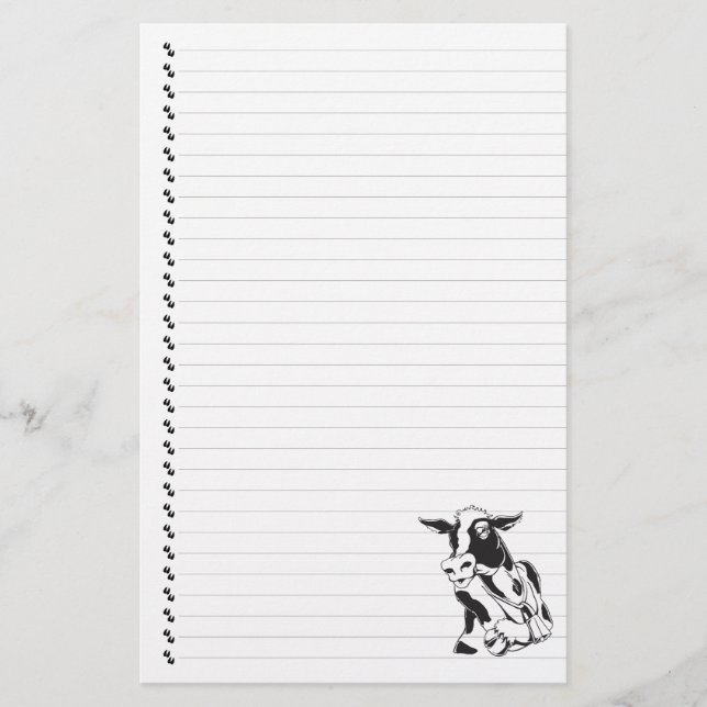 Silly Cartoon Dairy Cow Lined Pet Stationery (Front)