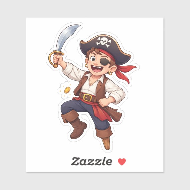 Silly Cartoon Pirate Custom-Cut Vinyl Sticker (Sheet)