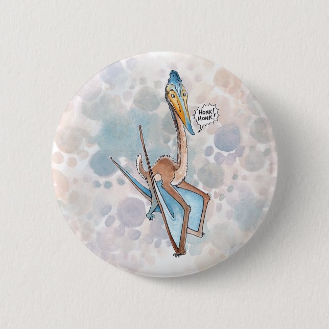 Silly Cartoon Quetzalcoatlus Pterosaur Button (Front)