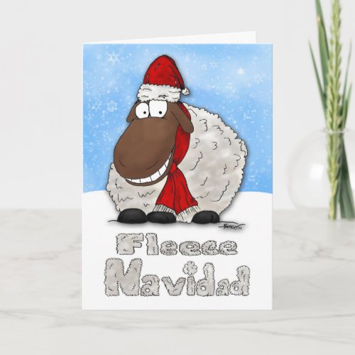 Silly Cartoon Sheep Fleece Navidad Christmas Card