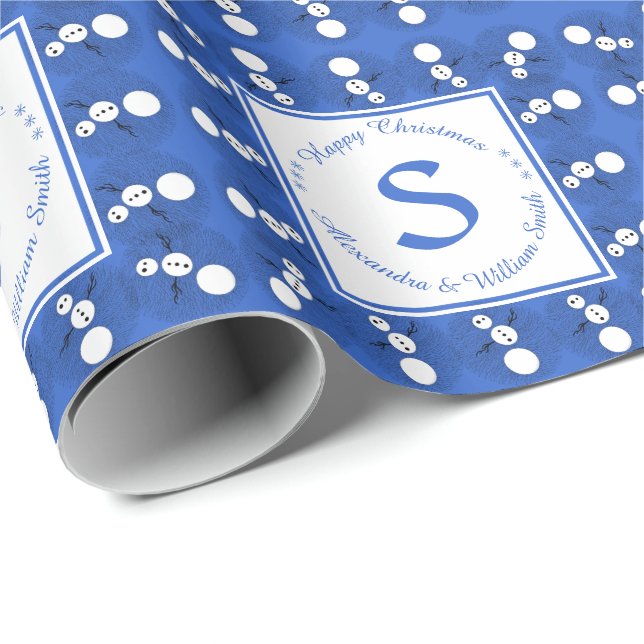 Silly Cartoon Snowman Fun Christmas Monogram Wrapping Paper (Roll Corner)