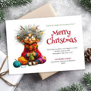 Silly Cartoon Woman Editable Holiday Greeting Card