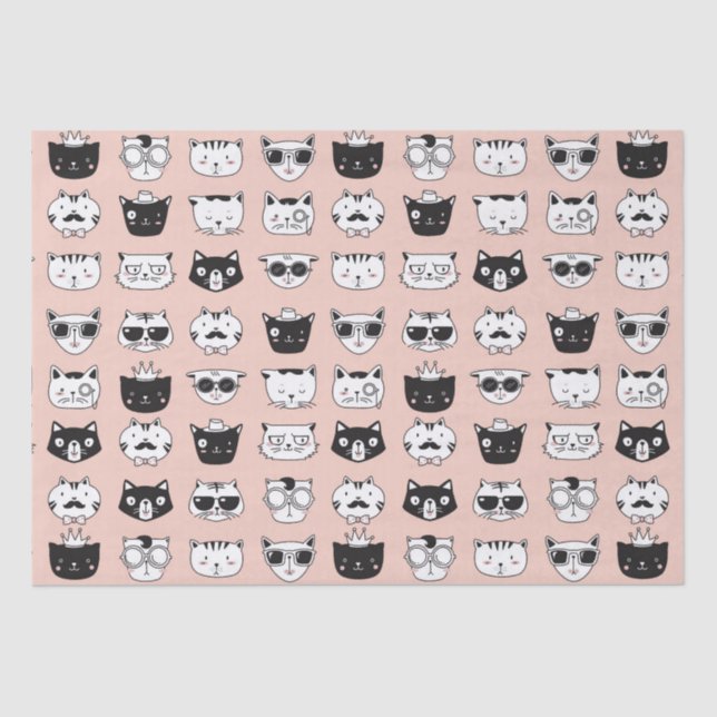 Silly Cat Face Doodles Tissue Paper (Front)