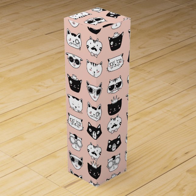 Silly Cat Face Doodles Wine Box (Front)