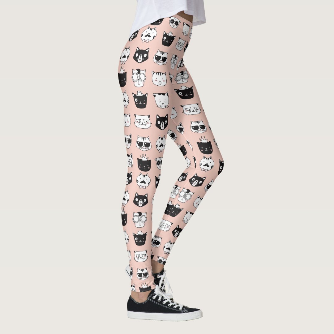 Silly Cat Faces Pattern Leggings | Zazzle
