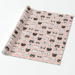 Silly Cat Faces Pattern Wrapping Paper