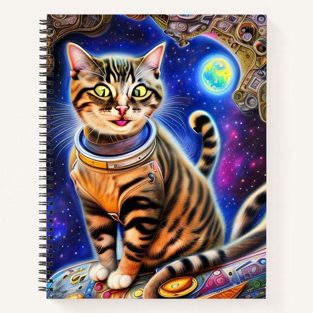 Silly Cat in Space World Meme Artwork Notebook (Front)