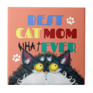 Silly Cat Mom Humor Design for Kitty Parents Ceramic Tile