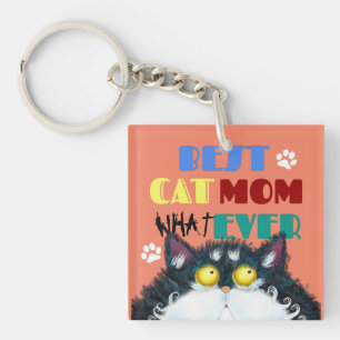 Silly Cat Mom Humor Design for Kitty Parents Keychain