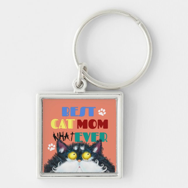 Silly Cat Mom Humor Design for Kitty Parents Keychain (Front)