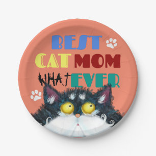 Silly Cat Mom Humor Design for Kitty Parents Paper Plates