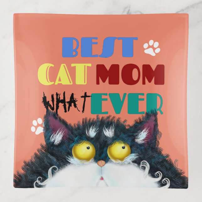 Silly Cat Mom Humor Design for Kitty Parents Trinket Tray (Front)