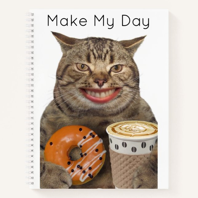Silly Cat With Donut and Coffee Personalized  Notebook (Front)