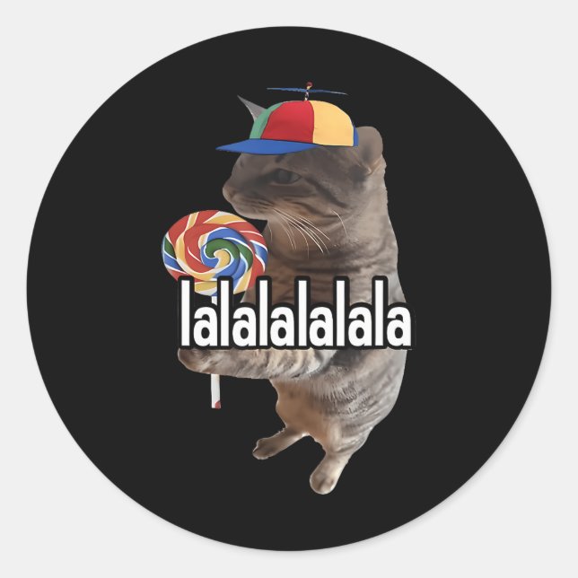 Silly Cat With Lollipop Meme  Classic Round Sticker (Front)
