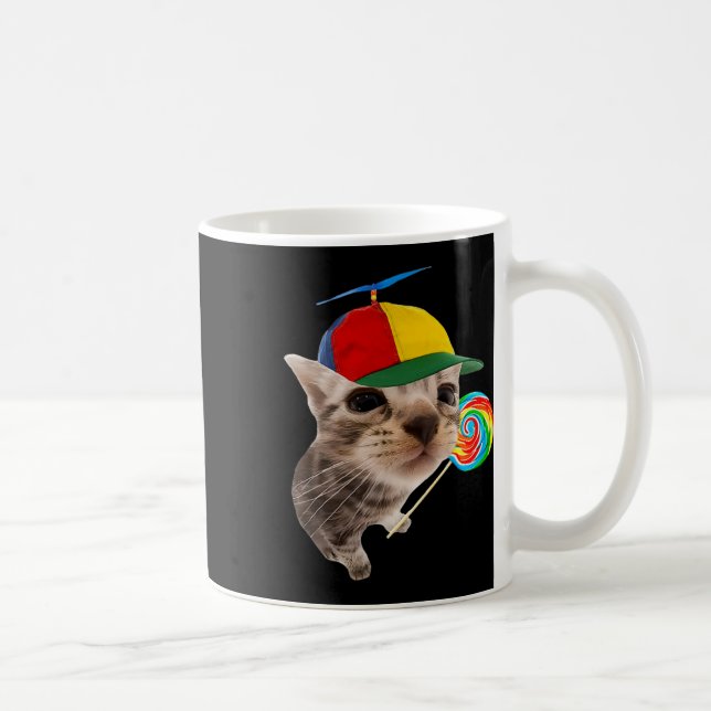 Silly Cat With Lollipop Meme  Coffee Mug (Right)