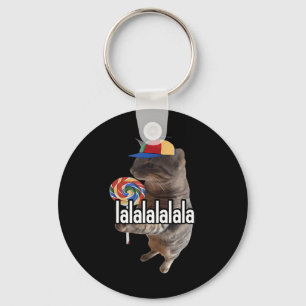 Silly Cat With Lollipop Meme Keychain