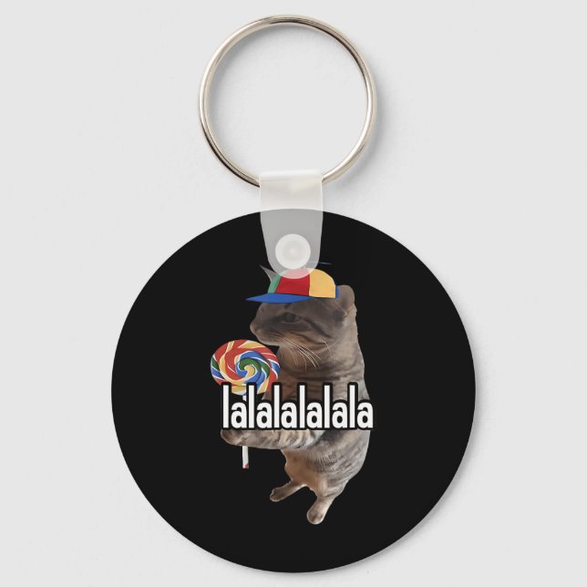Silly Cat With Lollipop Meme  Keychain (Front)