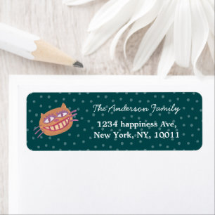 Silly cheshire cat dark green Christmas address Label