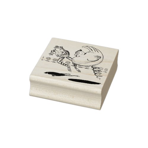 Silly Chicken on Spring Bouncing with Frog Rubber Stamp