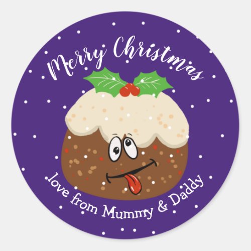 silly Christmas pudding fruit cake merry  Classic Round Sticker