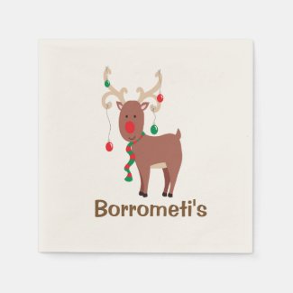 Silly Christmas Reindeer Cocktail Napkin