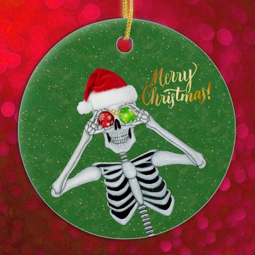 Silly Christmas Skeleton Hat Ornaments Green 