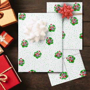 Silly Christmas Skeleton in Splatter Shape Green Wrapping Paper Sheets