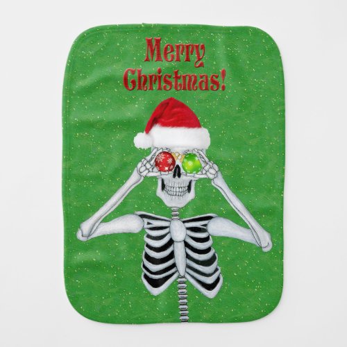 Silly christmas Skeleton Santa Hat Ornaments Green Baby Burp Cloth