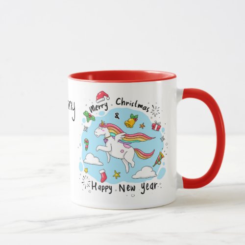 Silly Christmas Unicorn with Name Friend Gift Mug