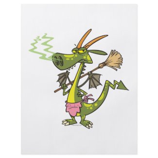 silly cleaning dragon lady cartoon full color flyer