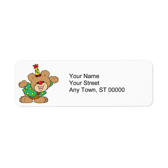 silly clown teddy bear design label