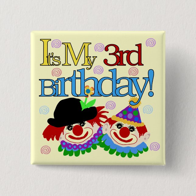 Silly Clowns 3rd Birthday Tshirts and Gifts Button (Front)
