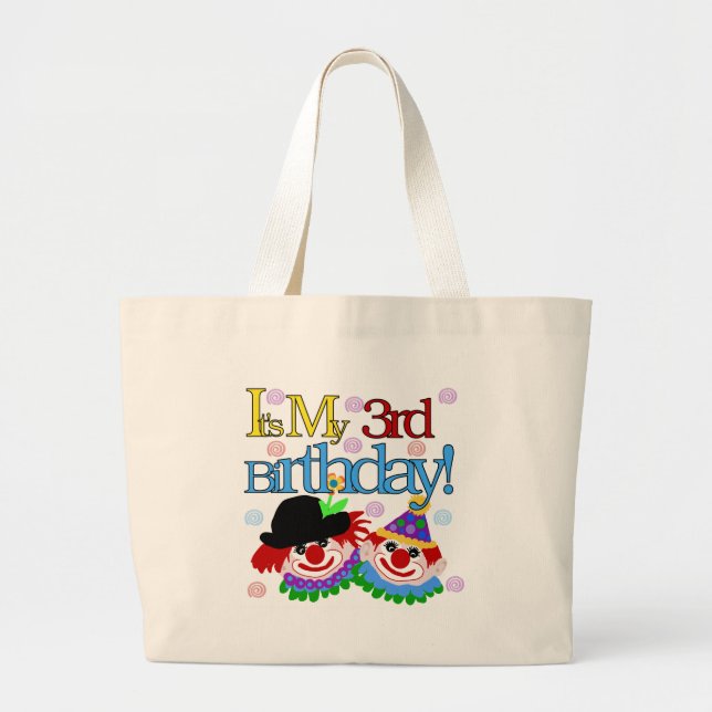 Silly Clowns 3rd Birthday Tshirts and Gifts Large Tote Bag (Front)