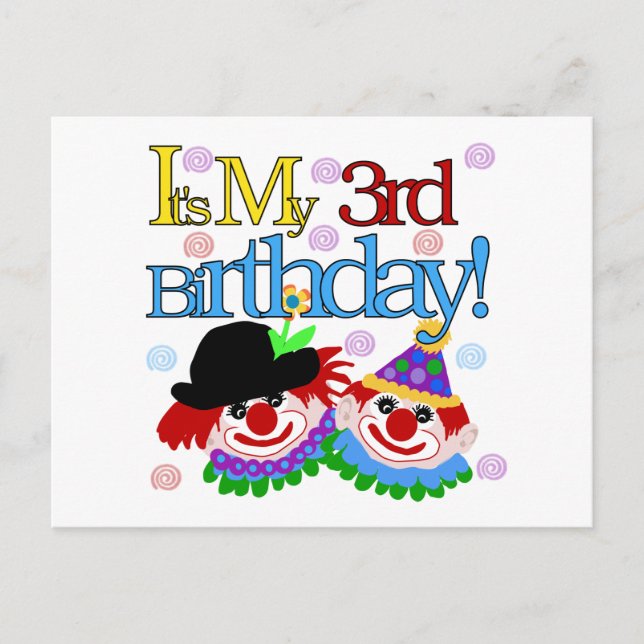 Silly Clowns 3rd Birthday Tshirts and Gifts Postcard (Front)