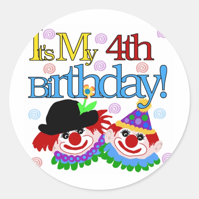 Silly Clowns 4th Birthday Tshirts and Gifts Classic Round Sticker (Front)