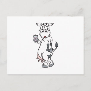 silly cow drinking milk postcard