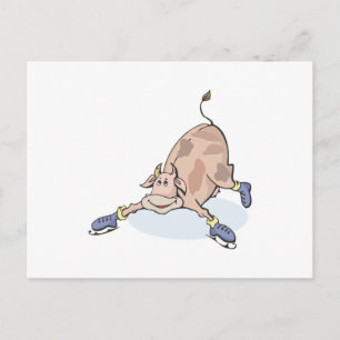 silly cow on ice skates postcard