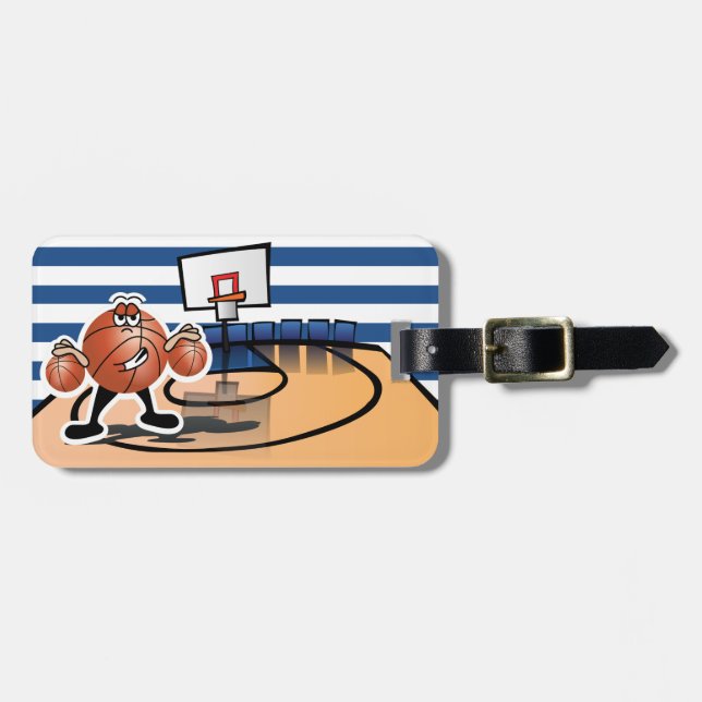 Silly Cute Basketball Sport Character Luggage Tag (Front Horizontal)