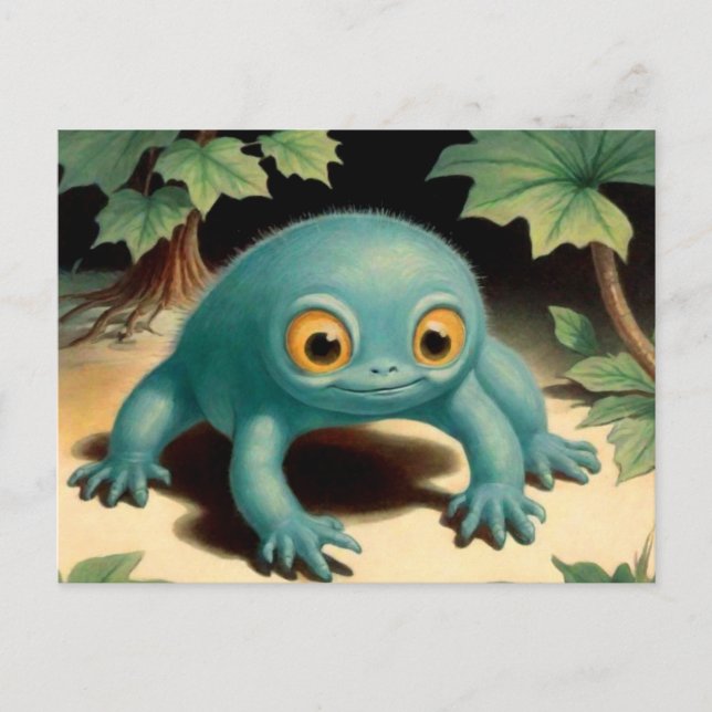 Silly Cute Blue Creature Postcard (Front)